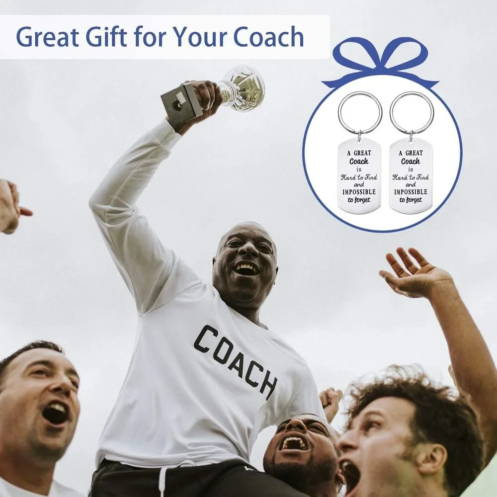2 Pcs Coach Gift Keychain Stainless Steel Silver 'Great Coach Is Hard to Find'